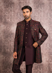 Wine Jacquard Indo-western