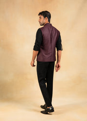wine nehru jacket with abstract motif