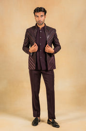 wine open bandhgala with hand embroidery