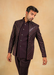 wine open bandhgala with hand embroidery