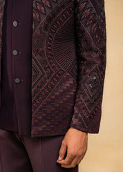 wine open bandhgala with hand embroidery