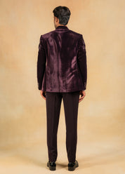 wine velvet hand embroidered tuxedo suit