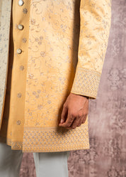 yellow embroidered open indowestern