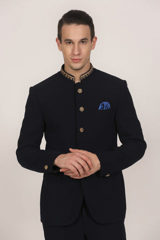 Buy Two Piece Jodhpuri Suit With Bottom in Navy Blue Online