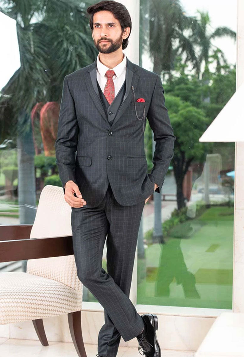 Buy Men Navy Check Slim Fit Formal Two Piece Suit Online - 590095 | Peter  England