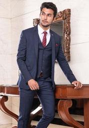 Men's Blue Striped Suit with Vest - Classic Formal Wear

