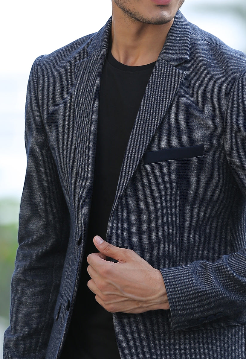Stylish Blue Knitted Blazer - Perfect for Fall and Winter

