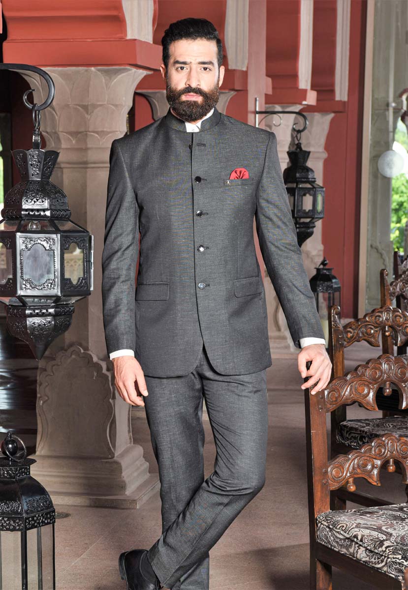 Classic Dark Grey Bandhgala Suit Bonsoir