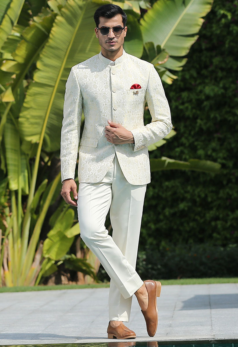 Elegant Cream Jacquard Bandhgala - Indian Ethnic Wear


