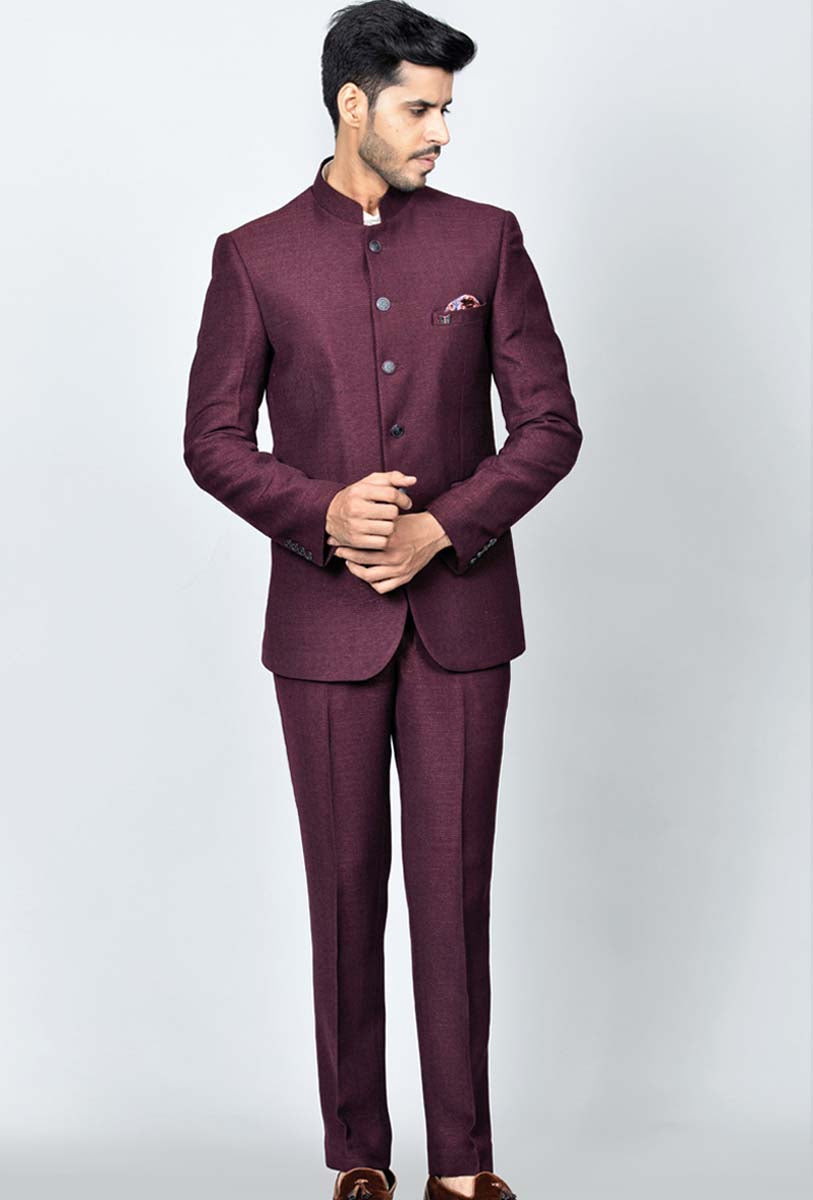 506206: Red and Maroon color Velvet fabric Jodhpuri Suit