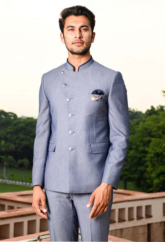 Blue Bandhgala Suit