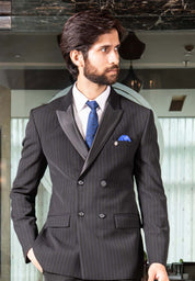 Stylish Dark Blue Striped Suit - Perfect for Weddings and Formal Occasions

