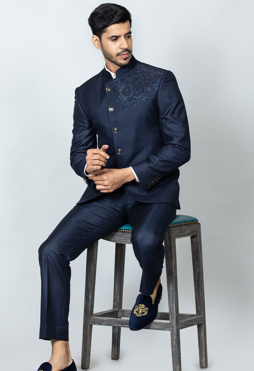 Royal Blue Designer Bandhgala Suit main image 1