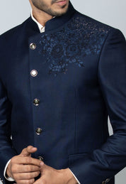 Stylish Navy Blue Bandhgala with Crystal Embellishments - Perfect for Weddings and Parties

