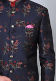 Blue jacquard indowestern achkan set