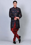 Blue jacquard indowestern achkan set