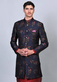 Blue jacquard indowestern achkan set