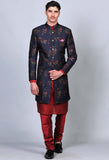 Blue jacquard indowestern achkan set
