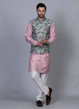 Printed Pink Kurta Jacket Set