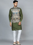Printed Green kurta jacket set