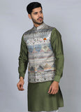 Printed Green kurta jacket set