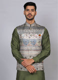 Printed Green kurta jacket set