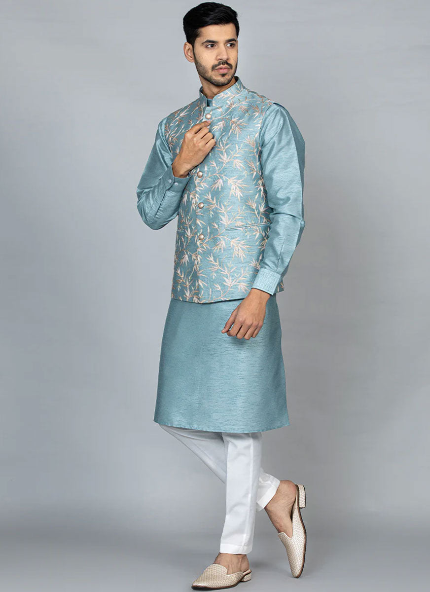 Kurta Jacket Set for Men - Buy Light Cream Floral Print Kurta Jacket Set  Online @Manyavar