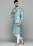 Skyblue Embroidered kurta jacket set