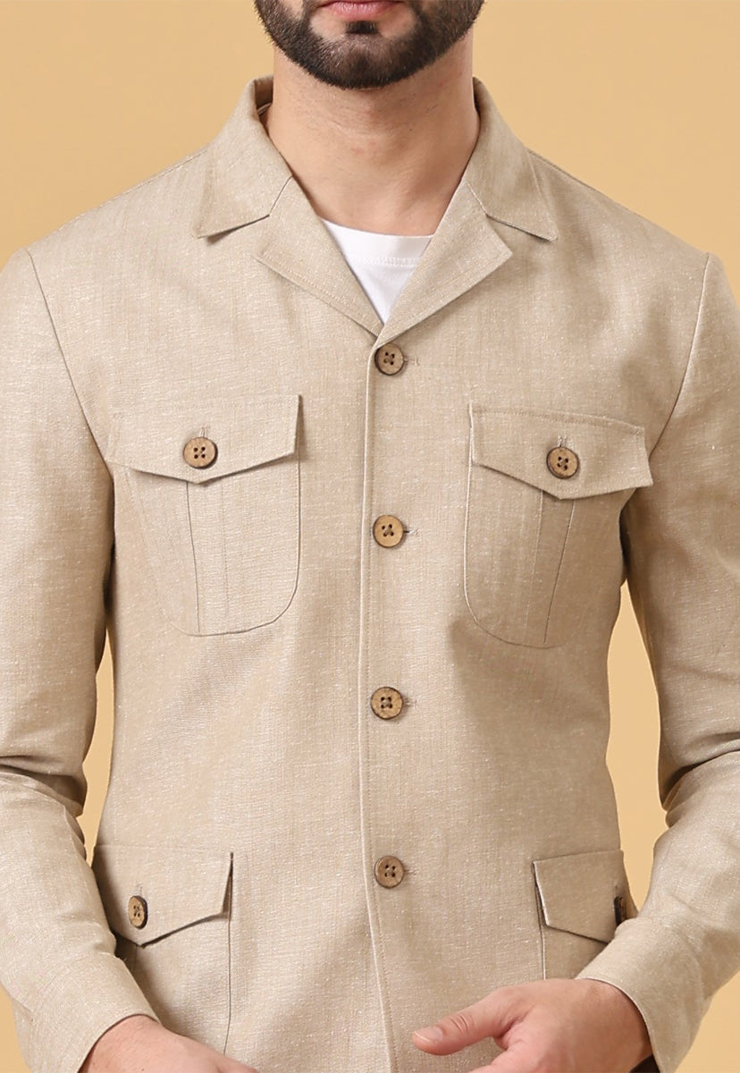 Stylish Fawn Kurta Jacket Set with Embroidery - Perfect for Festive Occasions

