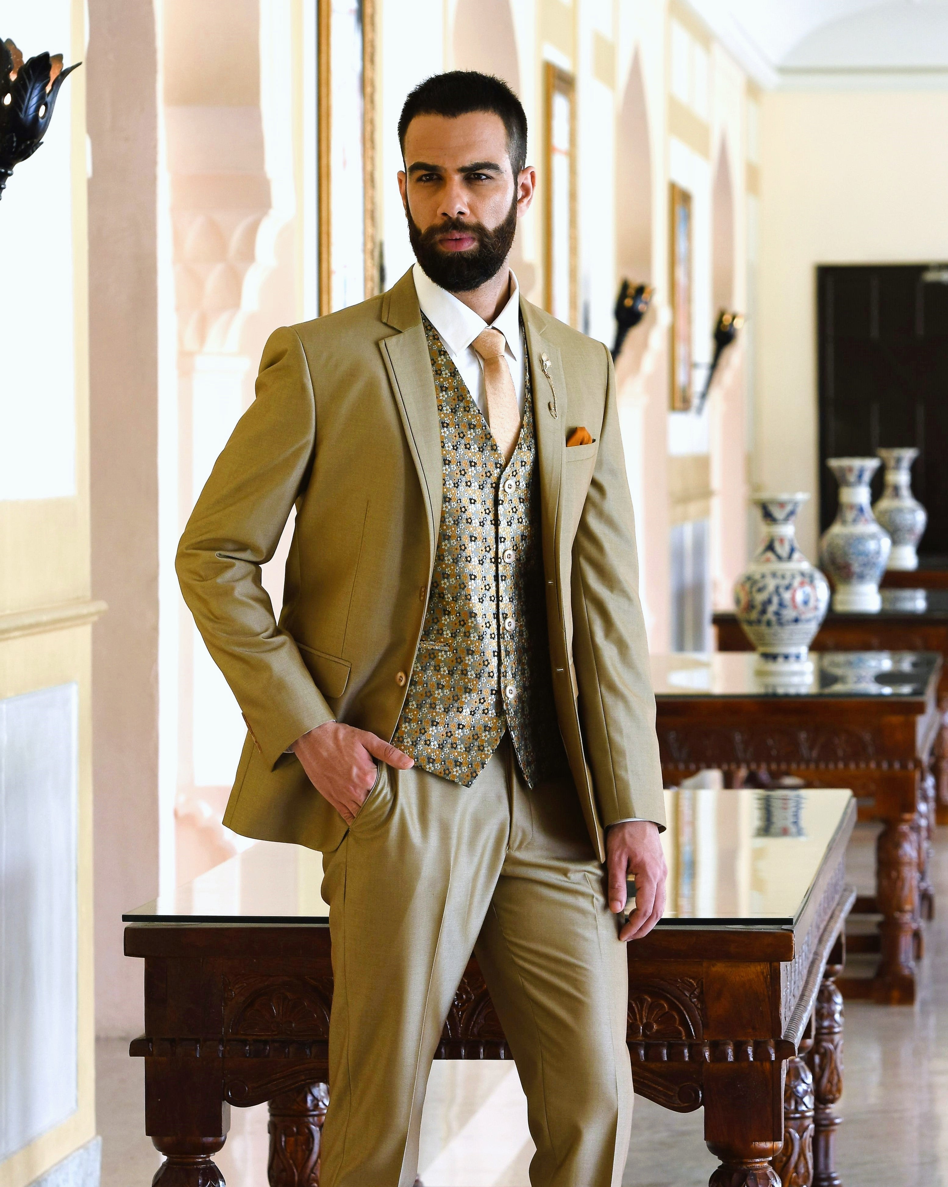Gold Golden Brown Coat Pant Rent Golden Yellow Piece Suit Bold