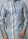 Printed Kurta Set Blue Stripe