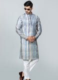 Printed Kurta Set Blue Stripe