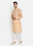 Printed Apricot Brown kurta jacket set