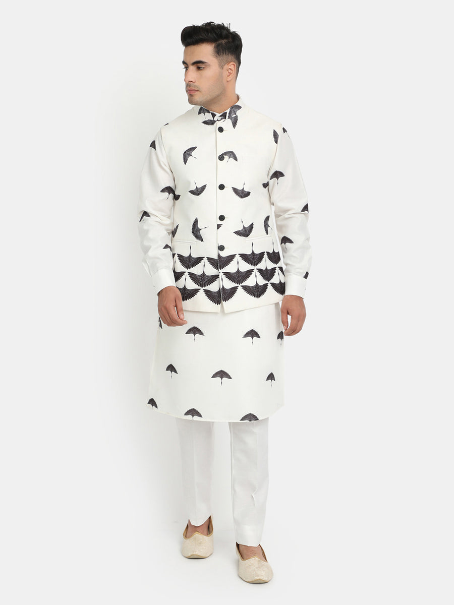Printed Offwhite kurta jacket set
