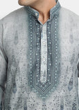 Printed Steel Grey Kurta Set