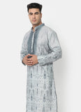 Printed Steel Grey Kurta Set