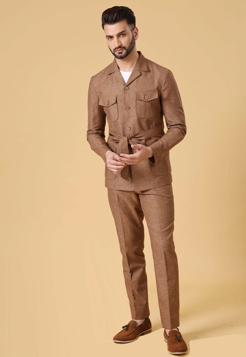 Men's Brown Linen Co-ord Set - Modern and Comfortable

