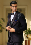 Embroidered dark purple Tuxedo suit with double breasted vest