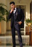 Embroidered dark purple Tuxedo suit with double breasted vest
