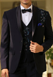 Embroidered dark purple Tuxedo suit with double breasted vest