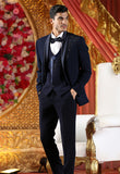 Embroidered Blue Tuxedo double breasted satin design Suit