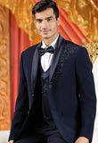 Embroidered Blue Tuxedo double breasted satin design Suit