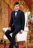 Embroidered Blue Tuxedo double breasted satin design Suit