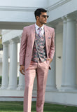 Pink notch lapel suit with double breasted vest