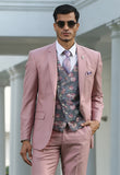 Pink notch lapel suit with double breasted vest