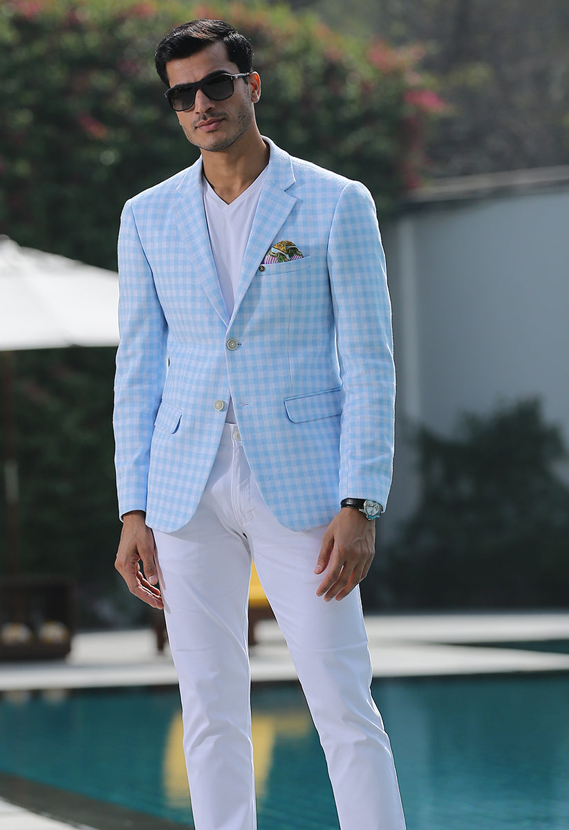 Light Blue Blazer Combination Men Men's Blue Check Blazer