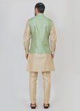 Timeless Brocade Silk Green Jacket with a Beige Kurta Set