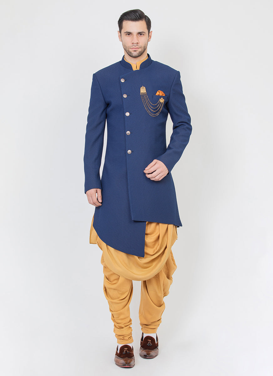 Shop Online Silk Indo Western Sherwani in Blue : 232147 -