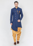 Blue Sturcture Fabric Indo Western Achkan