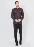Wine Jacquard Designer Bandhgala Suit